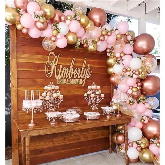 RoseGold PinkWhite Balloon GarlandArch 160PCS with Confetti Balloons Baby Shower - Picture 3 of 6